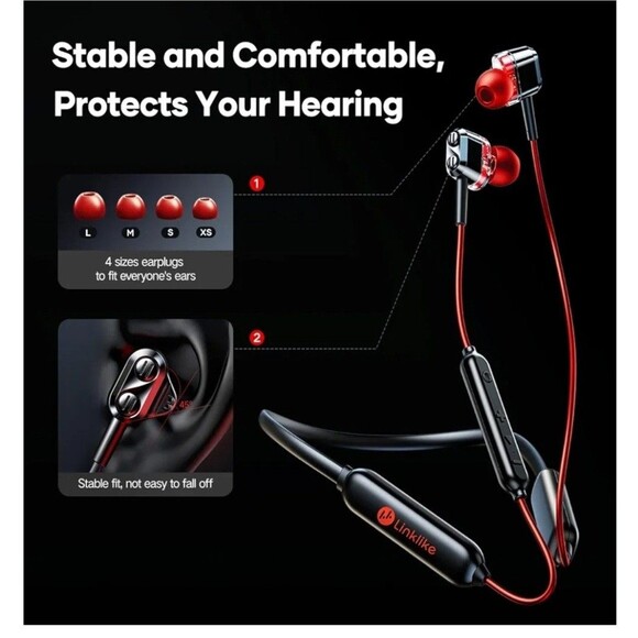 Linklike H26 Pro Comfort Fit Neckband Bluetooth Headphones Earbuds New SEALED - Picture 3 of 4